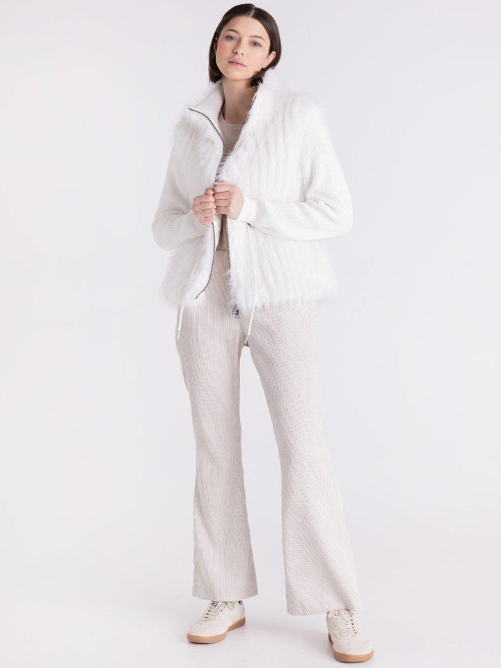 Tuzzi Faux Fur Zip Gilet in Ivory 423352-Nicola Ross