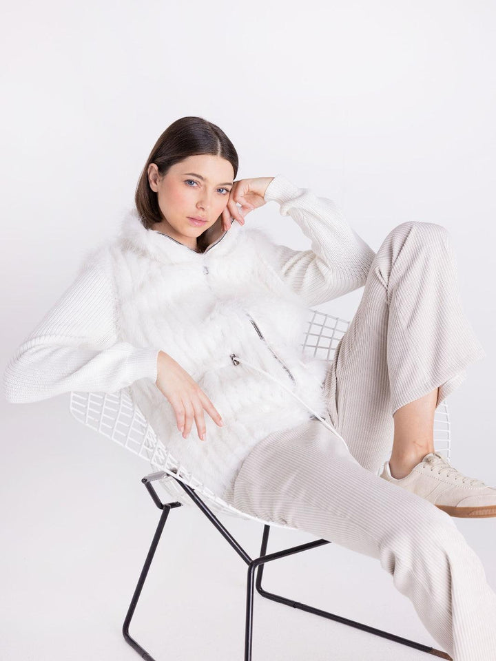 Tuzzi Faux Fur Zip Gilet in Ivory 423352-Nicola Ross