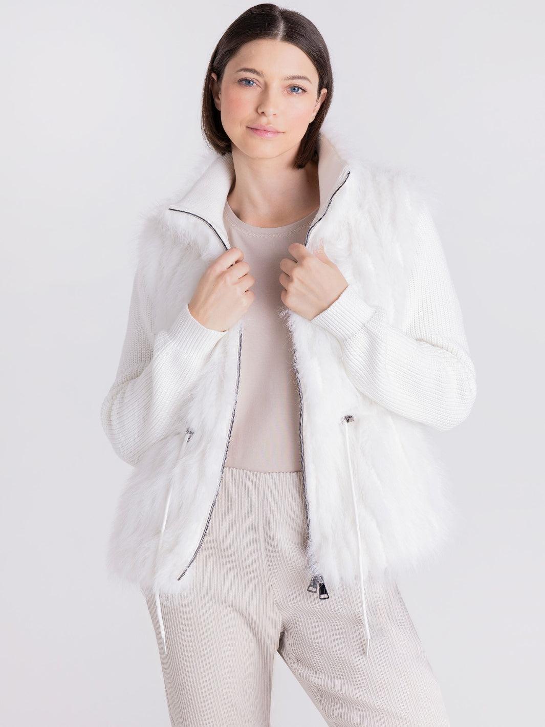 Tuzzi Faux Fur Zip Gilet in Ivory 423352-Nicola Ross