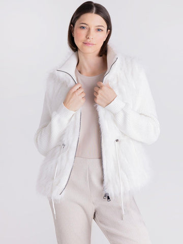 Tuzzi Faux Fur Zip Gilet in Ivory 423352-Nicola Ross