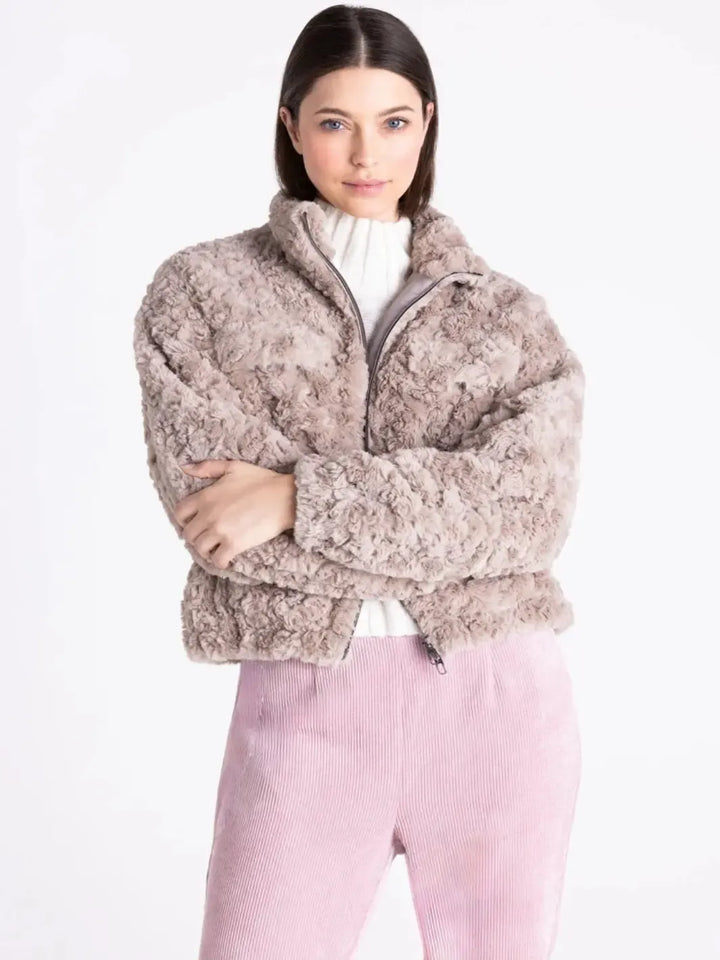 Tuzzi Faux Fur Zip Jacket In Beige 423950-Nicola Ross