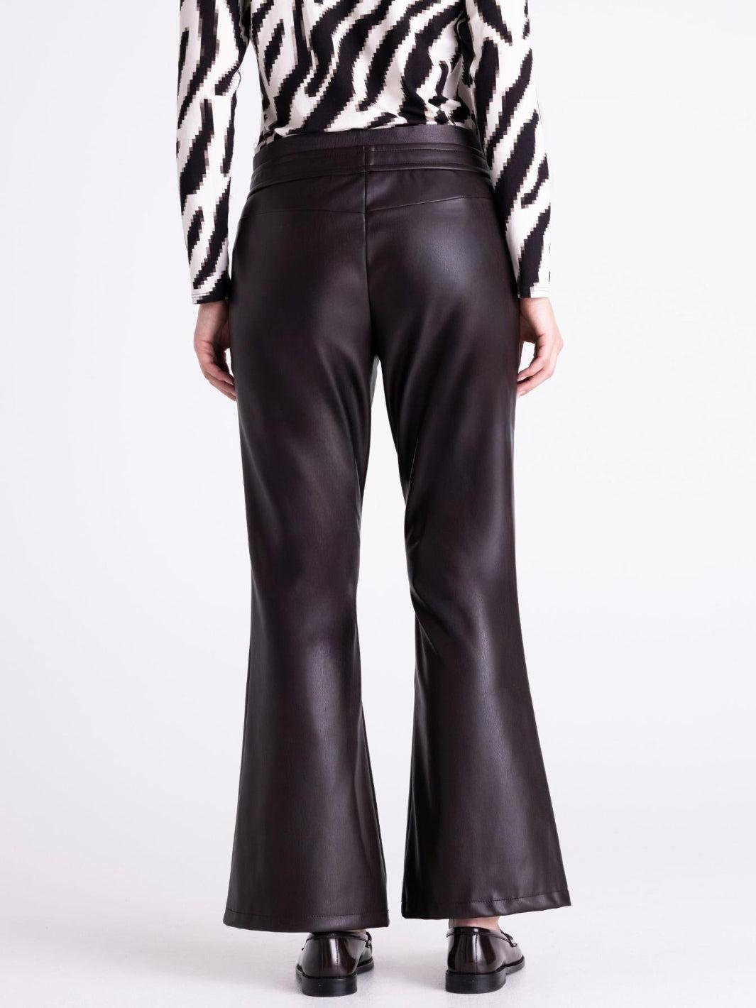 Tuzzi Faux Leather Flared Pants In Dark Chocolate 422601-Nicola Ross