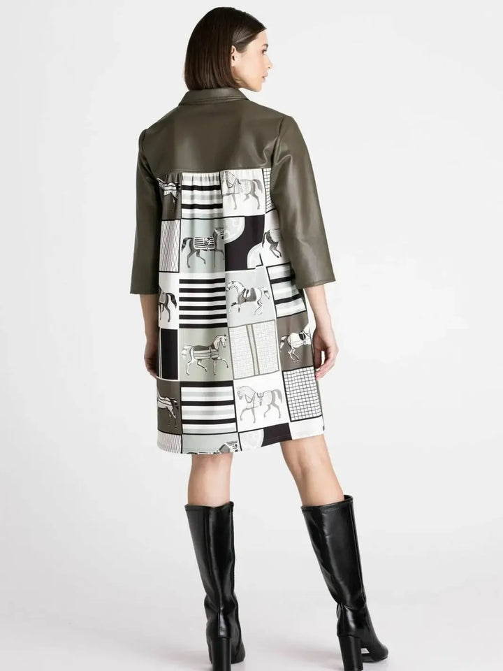 Tuzzi Faux Leather Printed Dress In Dark Olive 421502-Nicola Ross