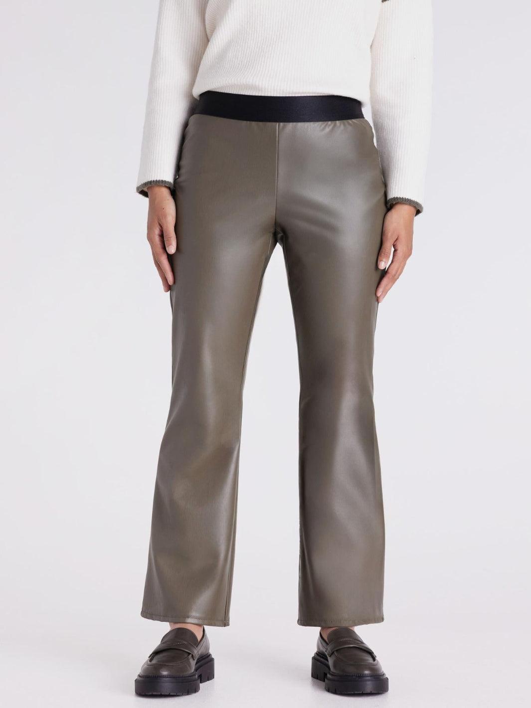 Tuzzi Faux Leather Trousers In Dark Olive 421605-Nicola Ross