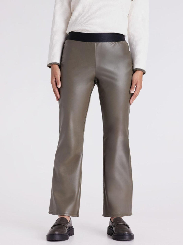 Tuzzi Faux Leather Trousers In Dark Olive 421605-Nicola Ross