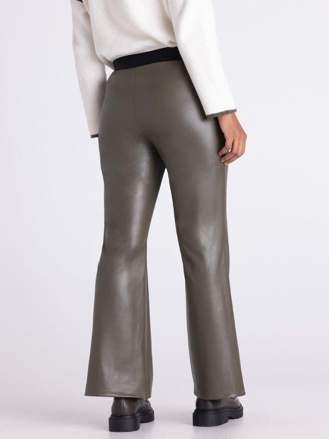 Tuzzi Faux Leather Trousers In Dark Olive 421605-Nicola Ross