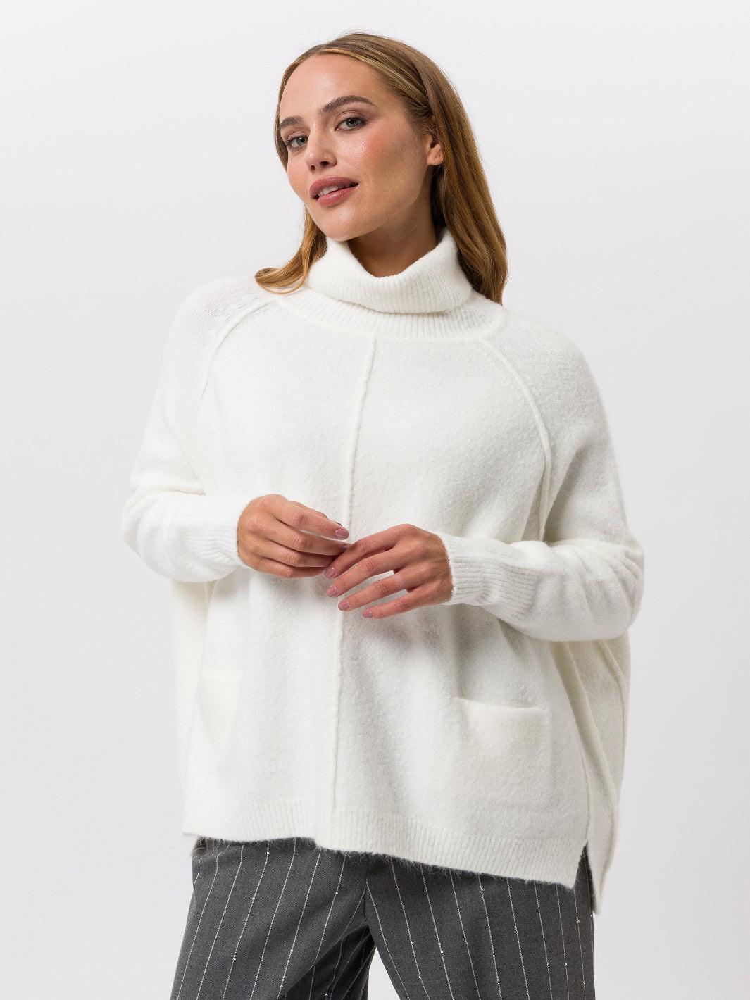 Tuzzi High Neck Knit Sweater In Ecru 455053-Nicola Ross