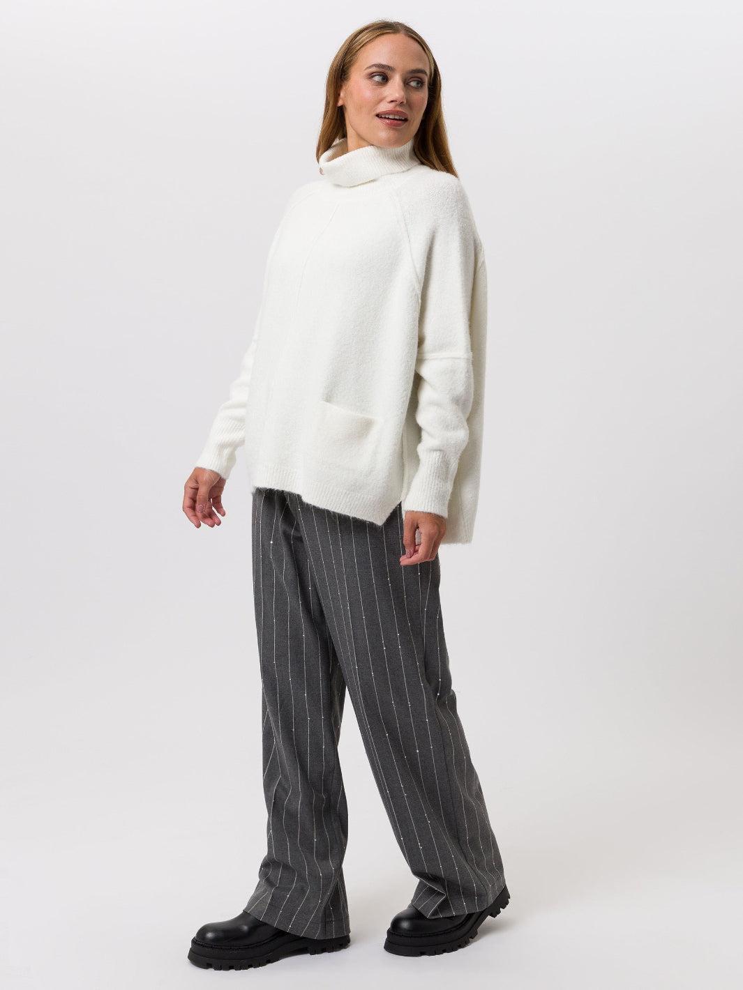 Tuzzi High Neck Knit Sweater In Ecru 455053-Nicola Ross