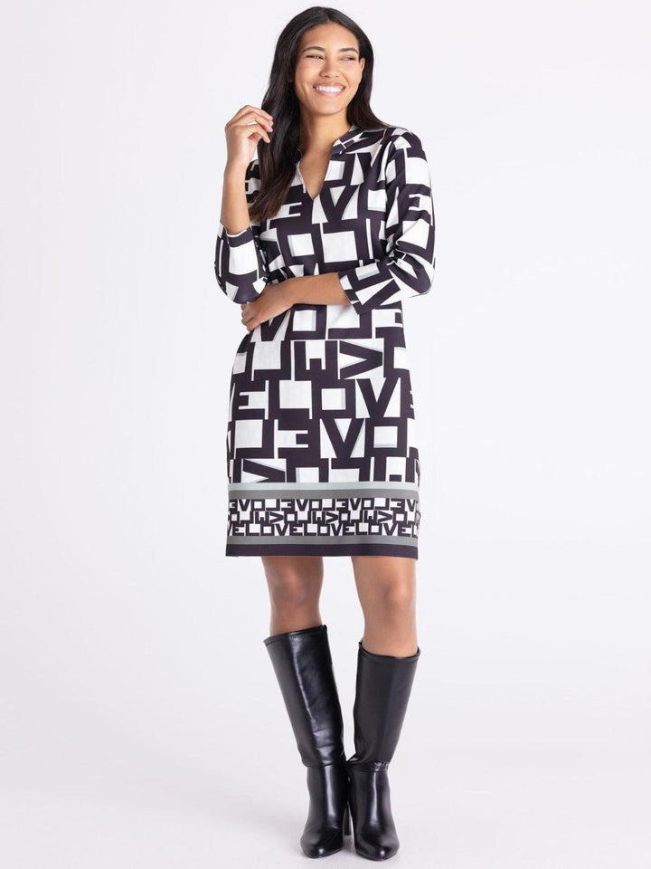 Tuzzi Monochrome Print Dress In Black/Ivory 421500-Nicola Ross