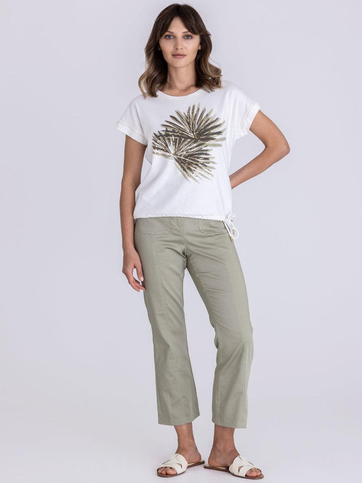 Tuzzi Palm Print T-Shirt In Ecru 415452-Nicola Ross