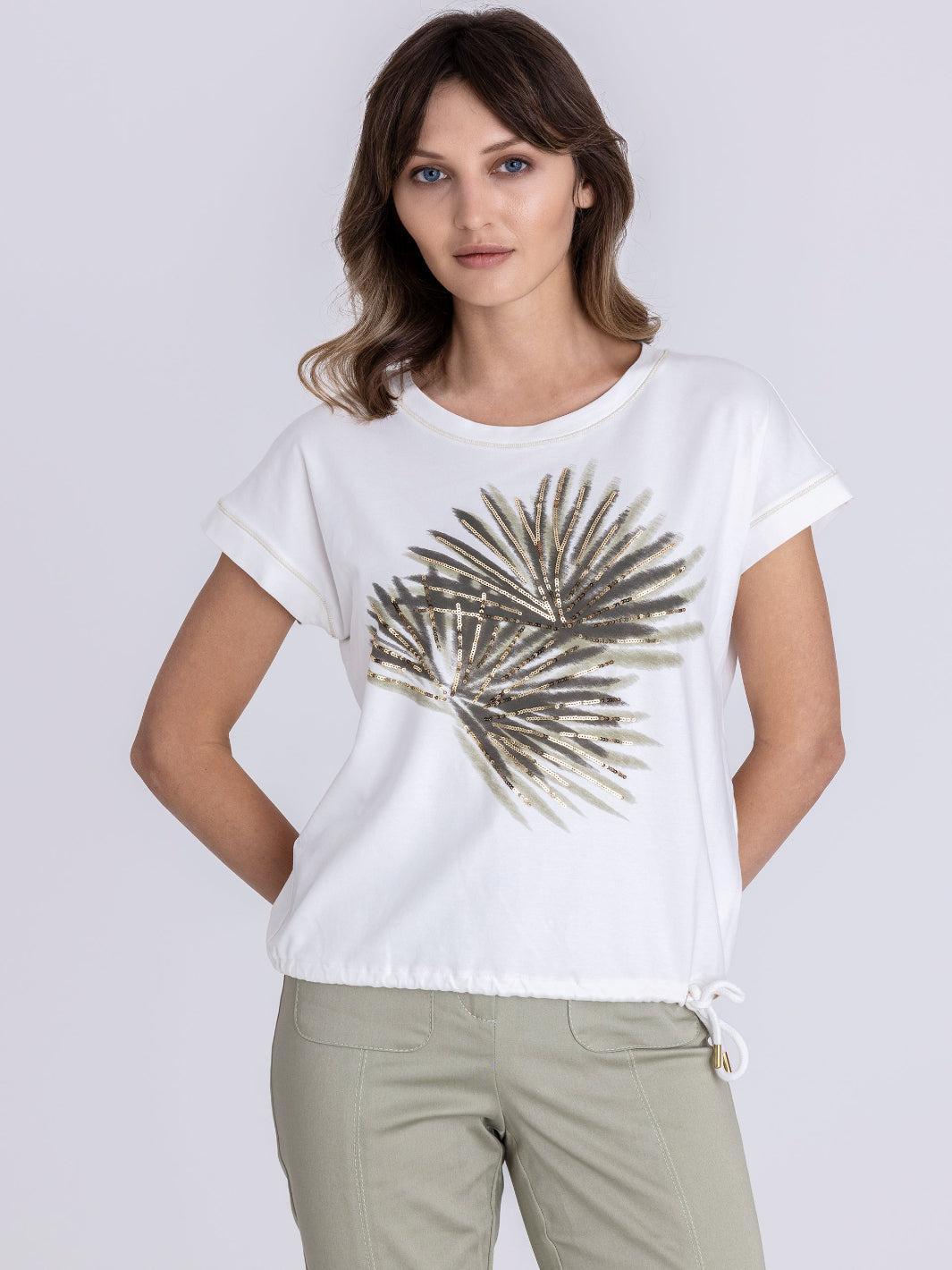 Tuzzi Palm Print T-Shirt In Ecru 415452-Nicola Ross