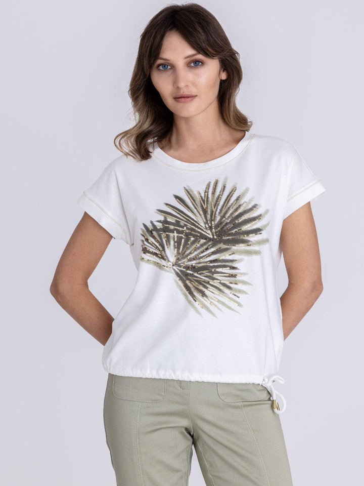 Tuzzi Palm Print T-Shirt In Ecru 415452-Nicola Ross