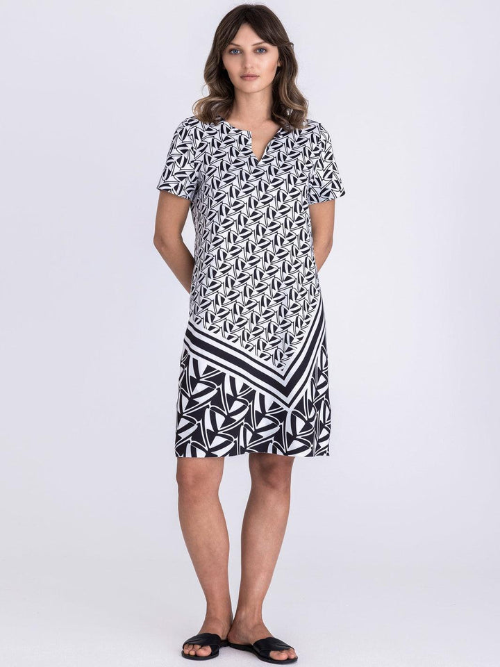 Tuzzi Reversible Geometric Print Dress In Black/Ivory 414500-Nicola Ross