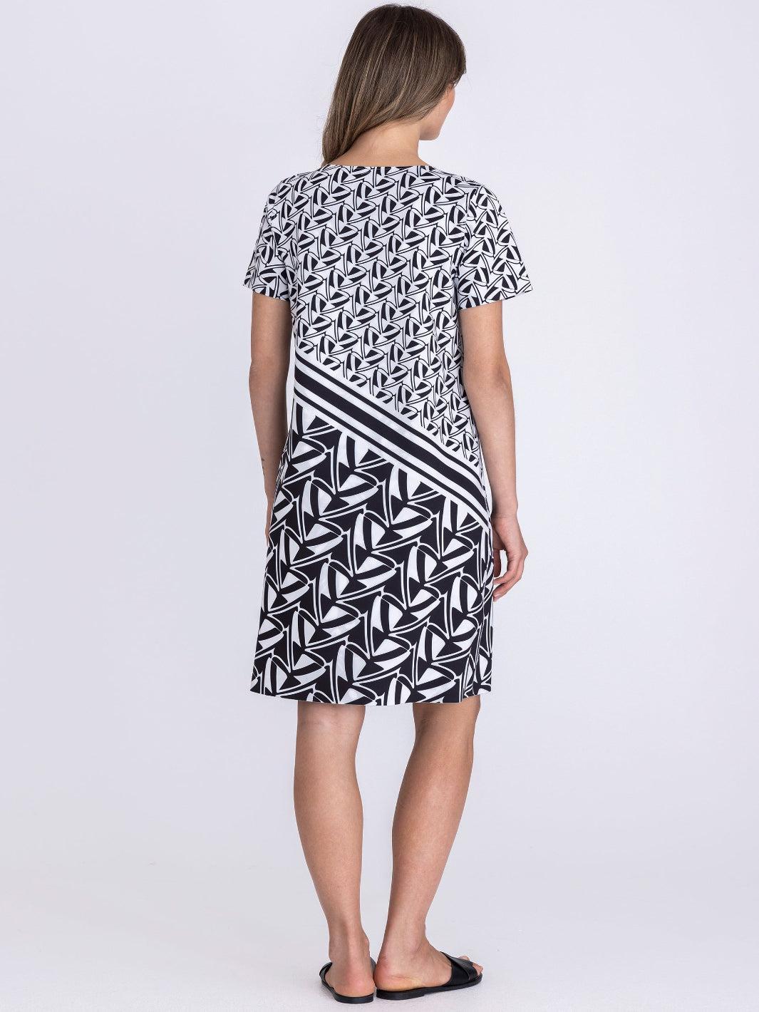 Tuzzi Reversible Geometric Print Dress In Black/Ivory 414500-Nicola Ross