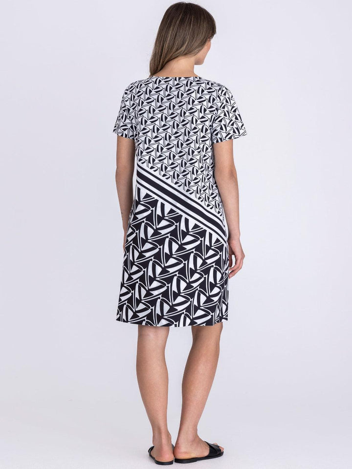 Tuzzi Reversible Geometric Print Dress In Black/Ivory 414500-Nicola Ross