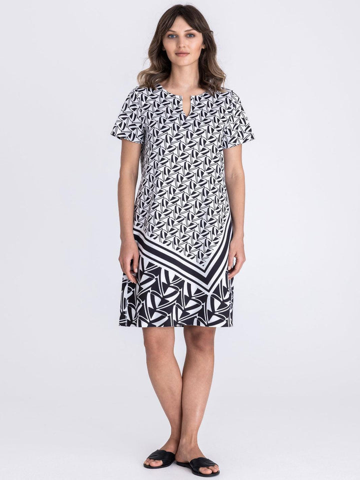Tuzzi Reversible Geometric Print Dress In Black/Ivory 414500-Nicola Ross