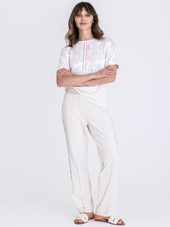 Tuzzi Round Neck Printed Top In Ecru 416456-Nicola Ross
