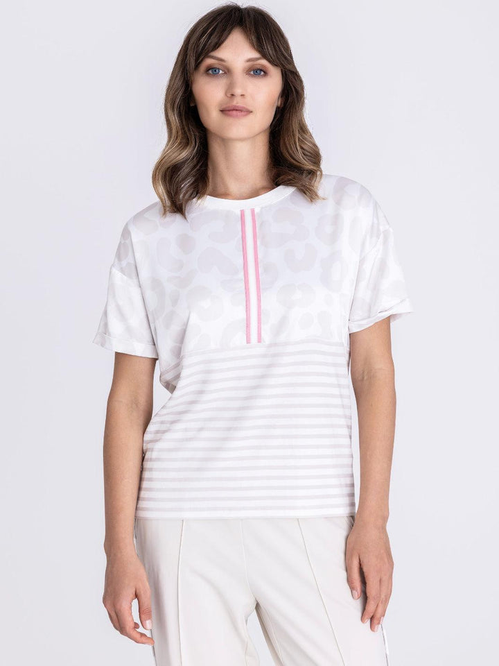 Tuzzi Round Neck Printed Top In Ecru 416456-Nicola Ross