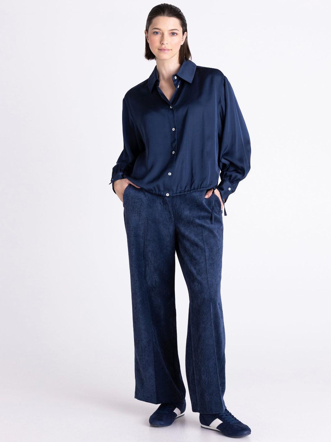 Tuzzi Satin Drawstring Shirt In Midnight Blue 444106-Nicola Ross