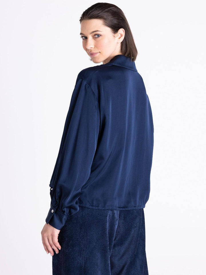 Tuzzi Satin Drawstring Shirt In Midnight Blue 444106-Nicola Ross