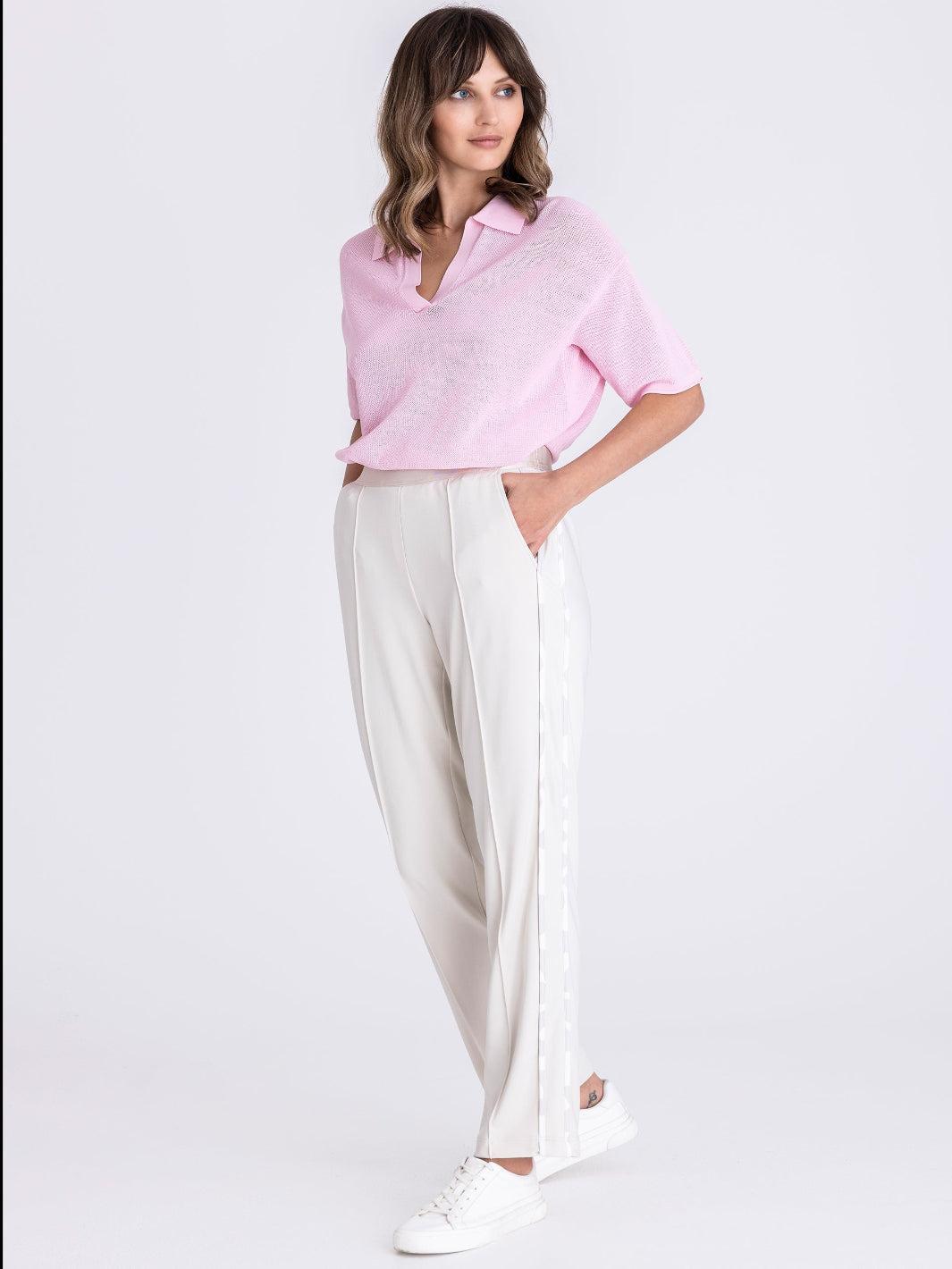 Tuzzi Straight Leg Trouser With Side Detail In Ecru 416600-Nicola Ross