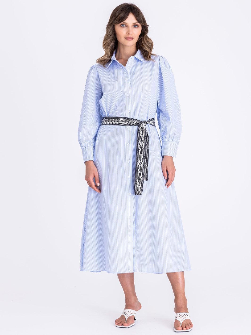 Tuzzi Stripe Midi Dress In Blue/White 412562-Nicola Ross