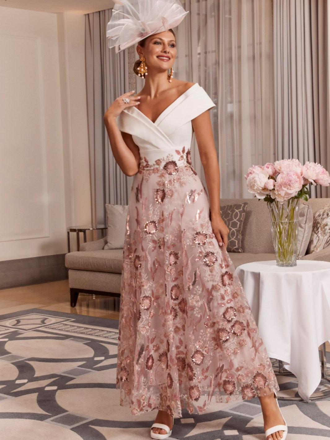Veni Infantino Dress 992031 In Ivory / Dusty Rose Pink-Mother of the bride- mother of the groom -Nicola Ross