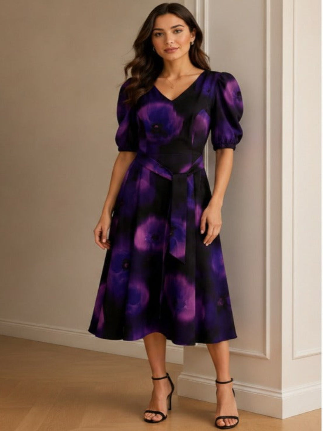 Coco Doll Midi Dress In Purple Print CD01