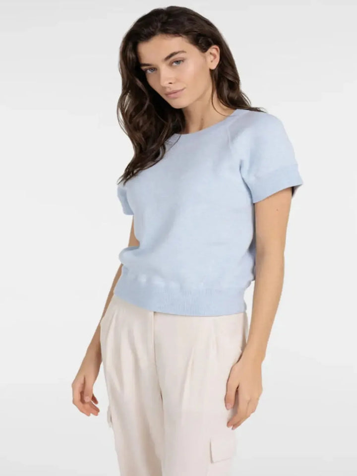 Yaya Fine Knit Short Sleeve Top in Blue 000579-Nicola Ross