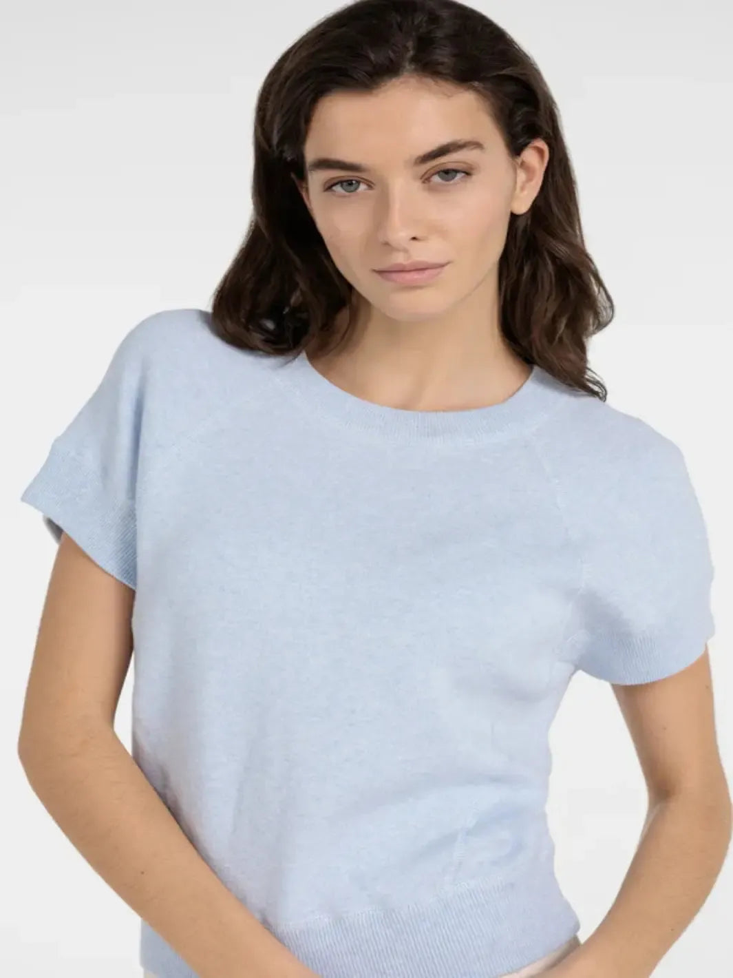 Yaya Fine Knit Short Sleeve Top in Blue 000579-Nicola Ross