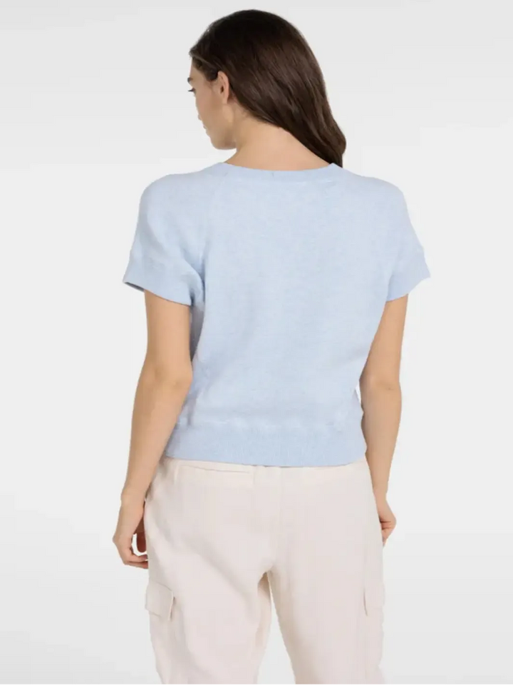 Yaya Fine Knit Short Sleeve Top in Blue 000579-Nicola Ross