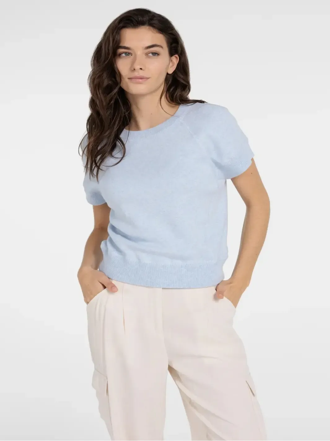 Yaya Fine Knit Short Sleeve Top in Blue 000579-Nicola Ross