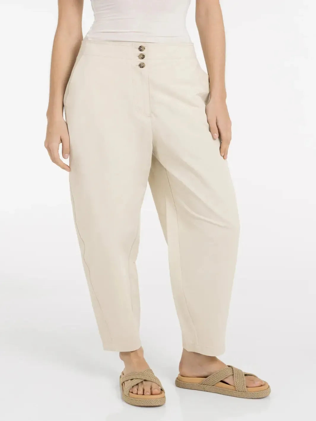Yaya High Waist Barrel Leg Trousers in Sand 301250-Nicola Ross