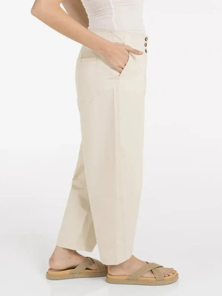 Yaya High Waist Barrel Leg Trousers in Sand 301250-Nicola Ross