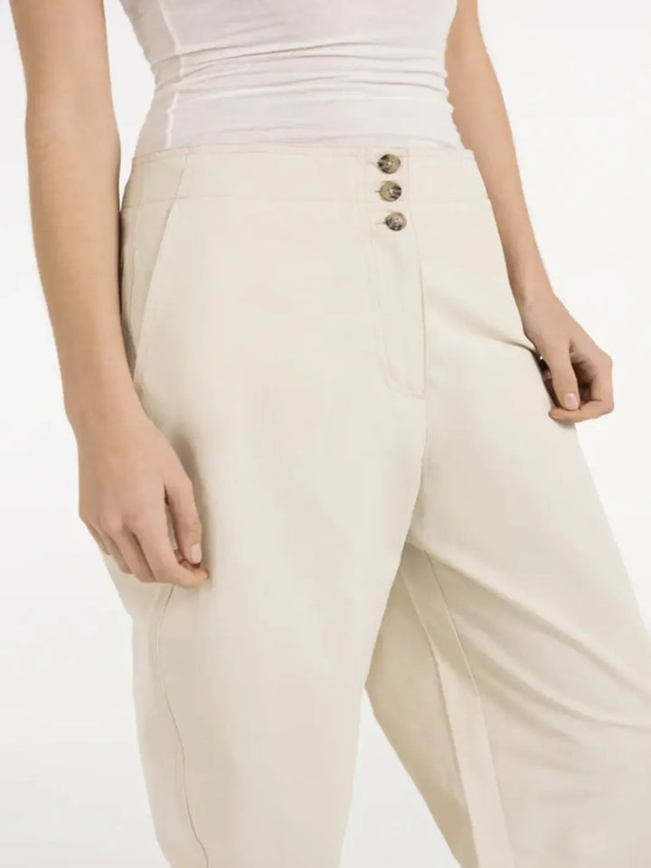 Yaya High Waist Barrel Leg Trousers in Sand 301250-Nicola Ross