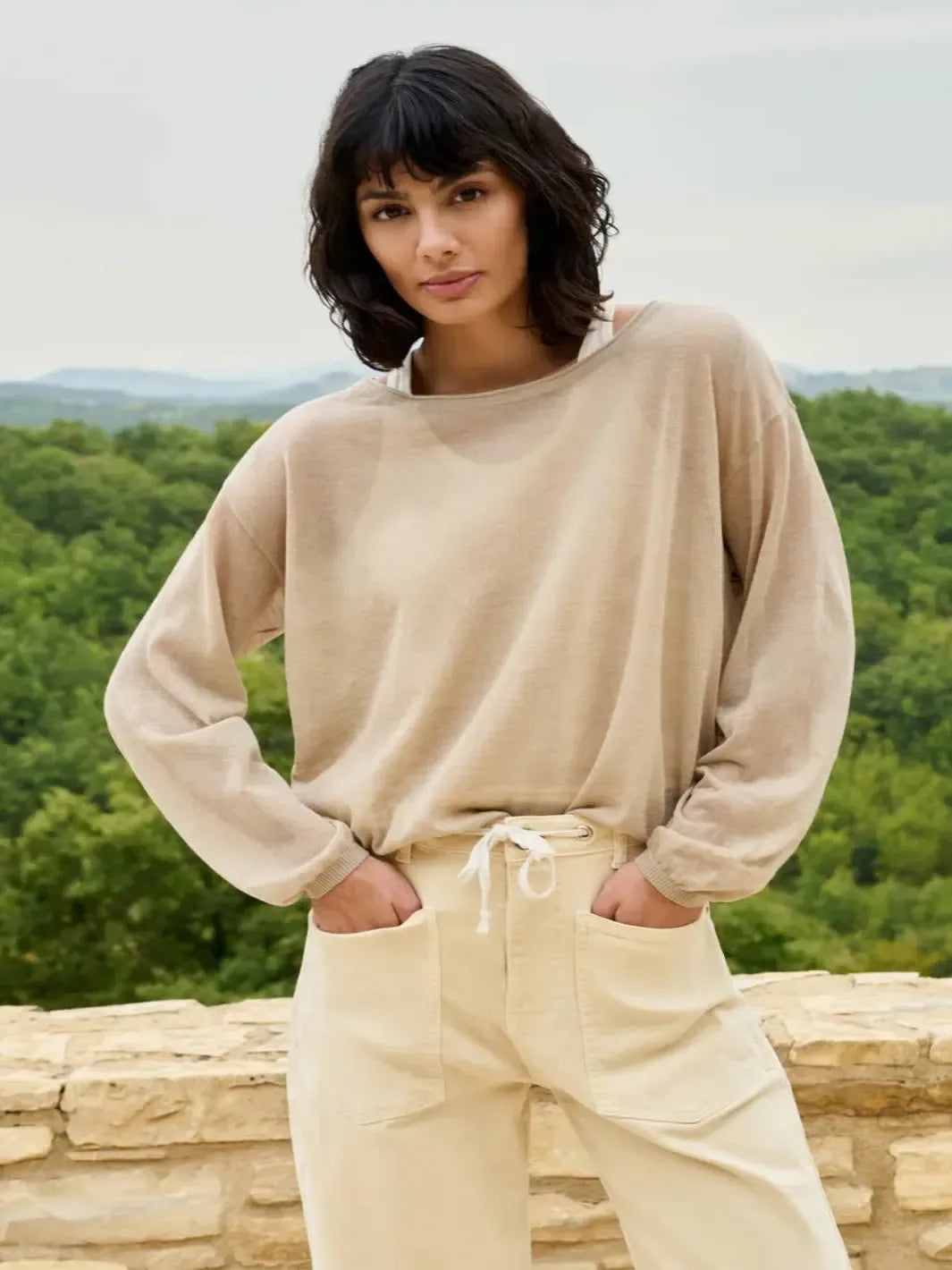 Yaya Lightweight Twinset Knit in Brown 000954-Nicola Ross