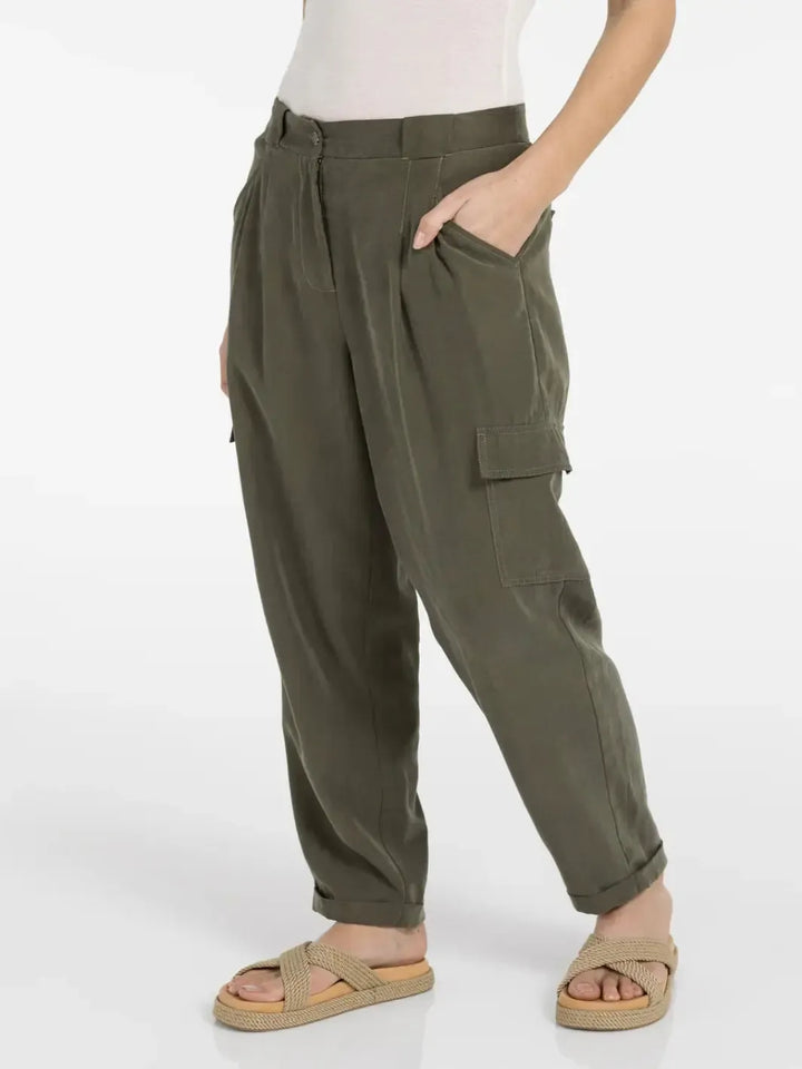 Yaya Relaxed Cargo Trousers in Army Green 301254-Nicola Ross
