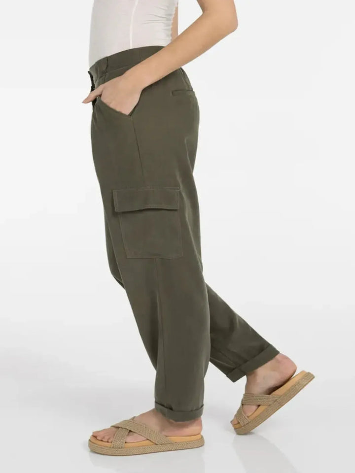 Yaya Relaxed Cargo Trousers in Army Green 301254-Nicola Ross