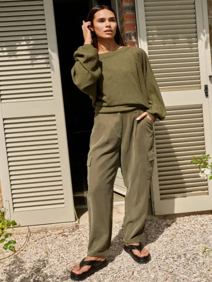 Yaya Relaxed Cargo Trousers in Army Green 301254-Nicola Ross