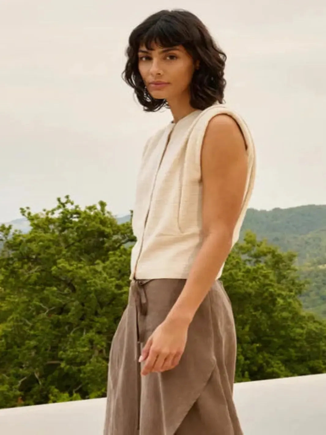 Yaya Sleeveless Cardigan In Creme White 010158-Nicola Ross