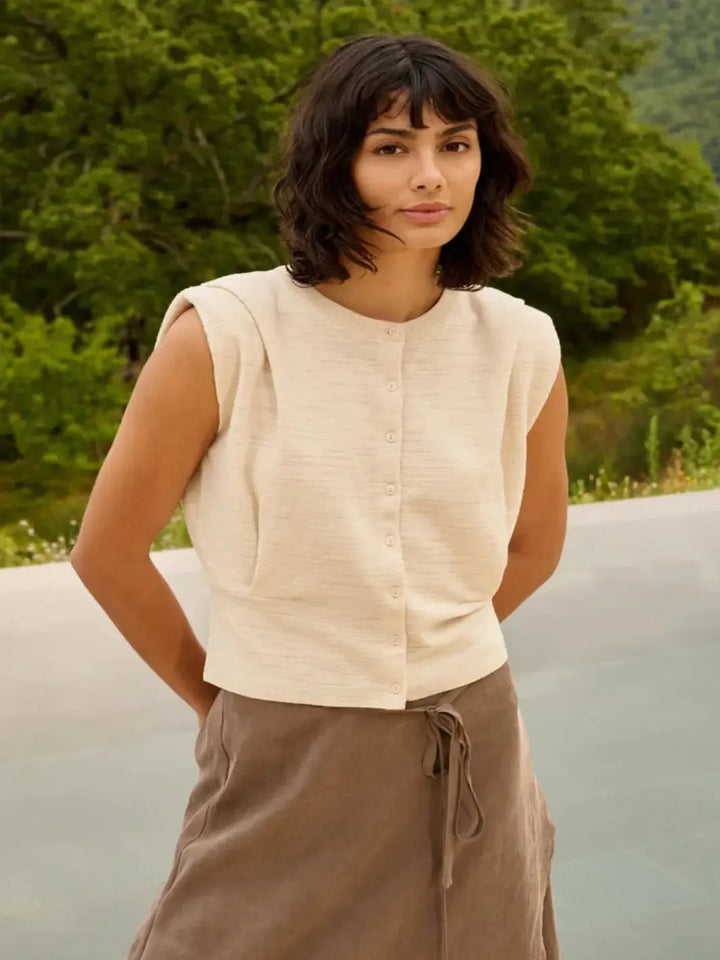 Yaya Sleeveless Cardigan In Creme White 010158-Nicola Ross