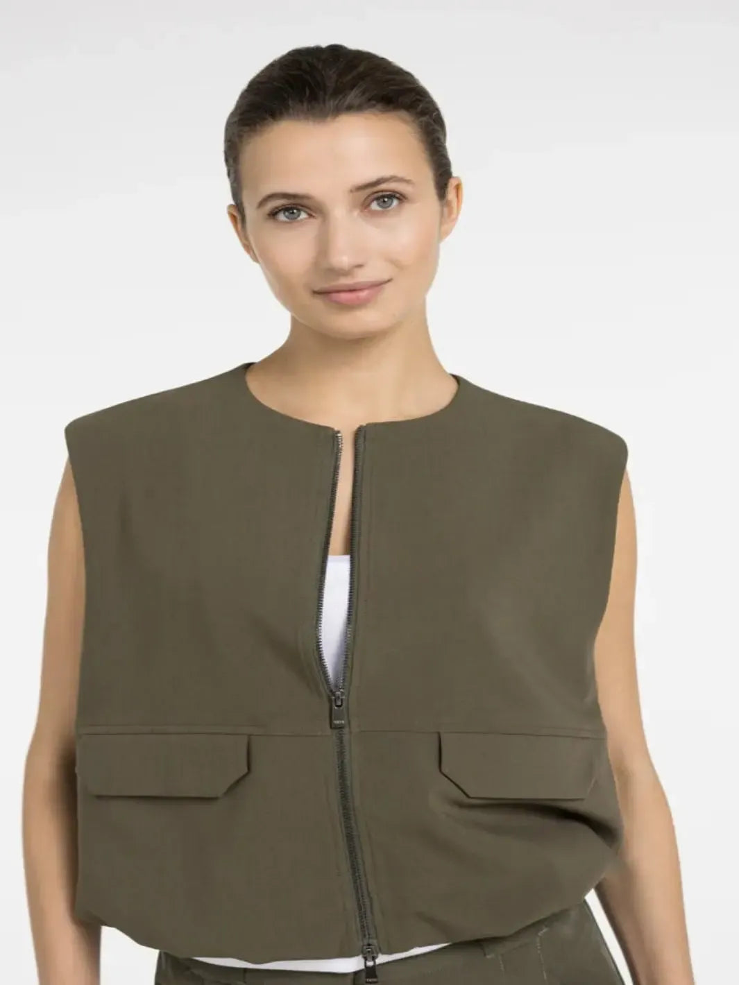 Yaya Sleeveless Zip Jacket in Army Green 511051-Nicola Ross