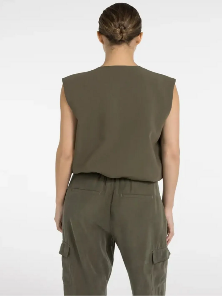 Yaya Sleeveless Zip Jacket in Army Green 511051-Nicola Ross