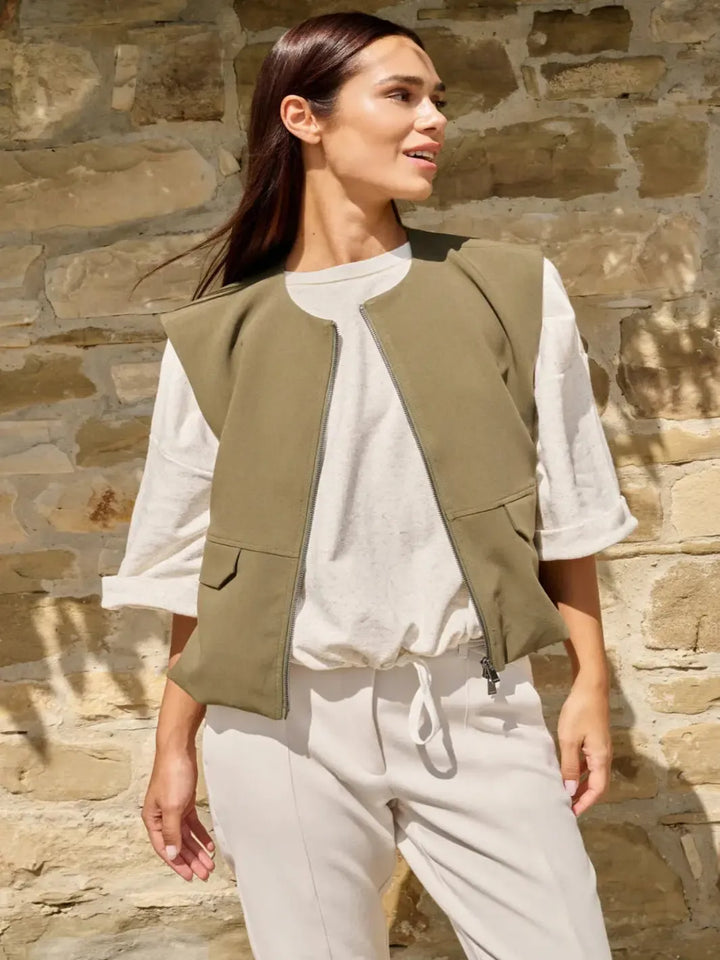 Yaya Sleeveless Zip Jacket in Army Green 511051-Nicola Ross