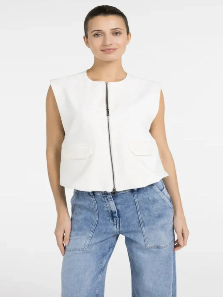 Yaya Sleeveless Zip Jacket in White 511051-Nicola Ross