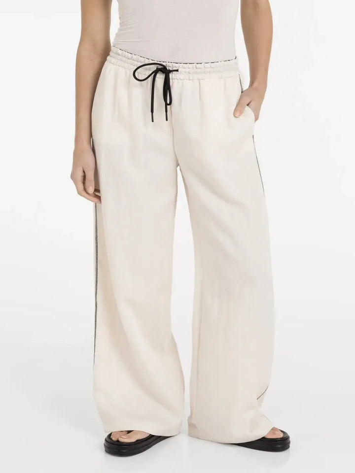 Yaya Wide Leg Trousers with Contrast Detail In Cream-Nicola Ross