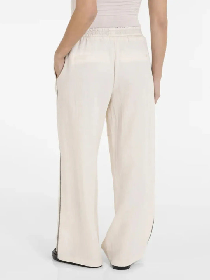 Yaya Wide Leg Trousers with Contrast Detail In Cream-Nicola Ross