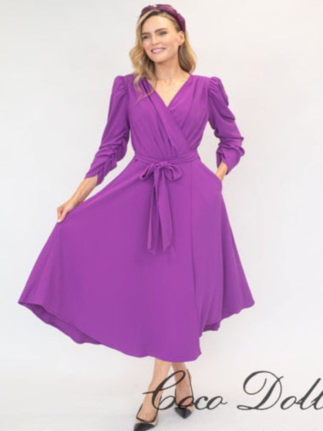 Coco Doll Wrap Midi Dress In Purple CD10
