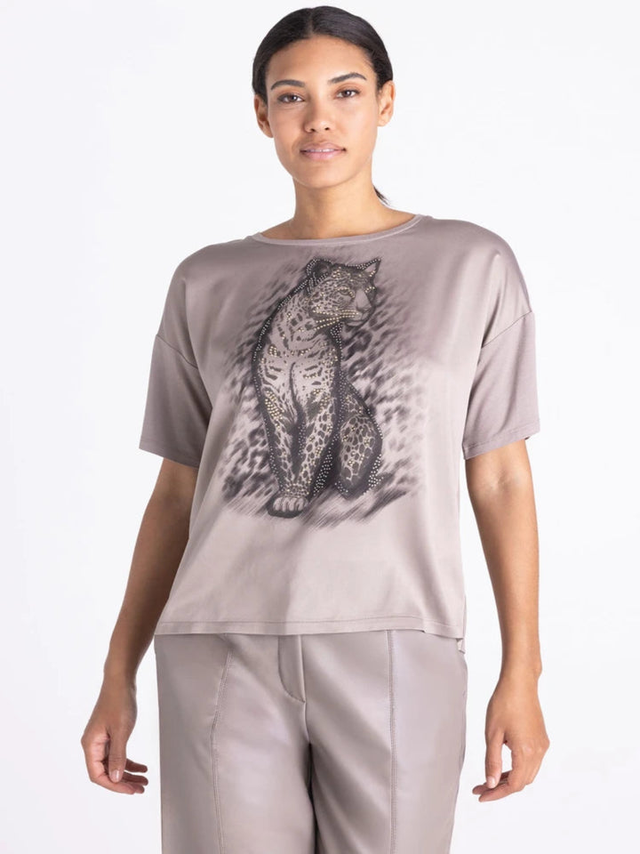 Tuzzi Embellished Leopard T-Shirt In Taupe 424454