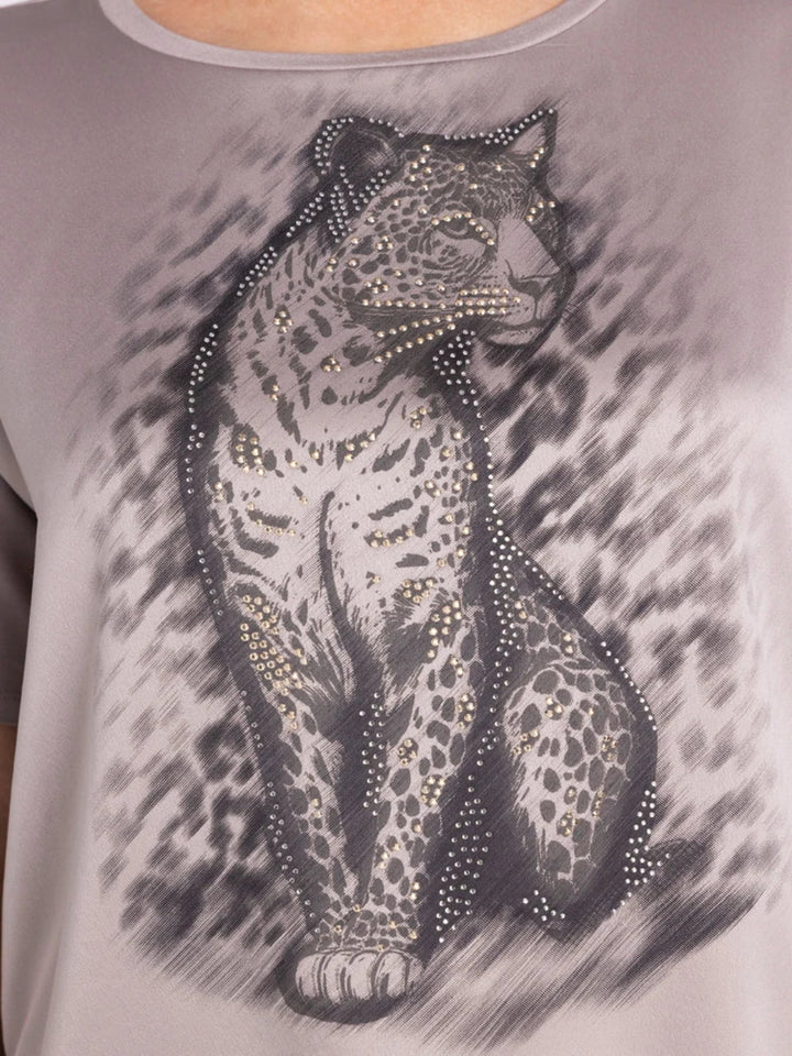 Tuzzi Embellished Leopard T-Shirt In Taupe 424454